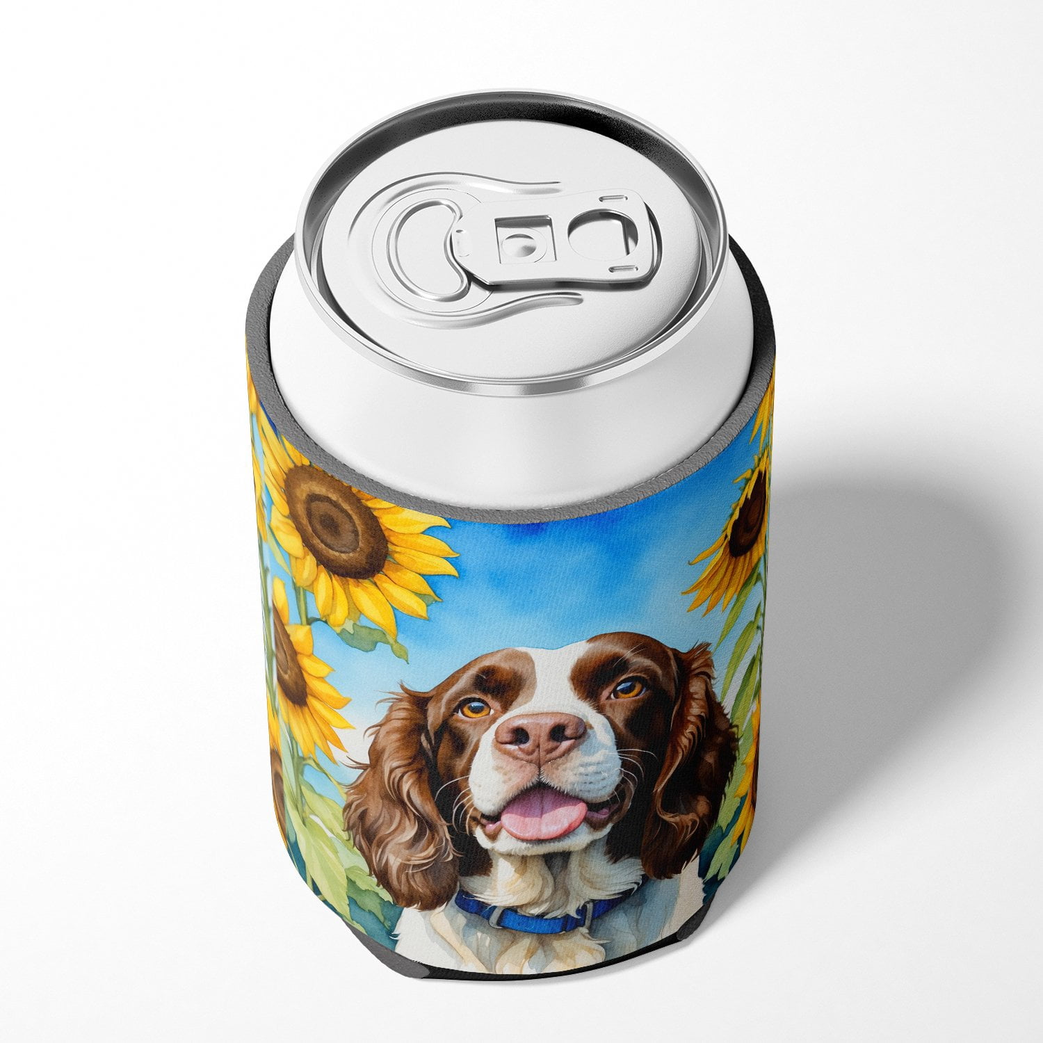 English Springer Spaniel in Sunflowers Can or Bottle Hugger 3 in x 5 in