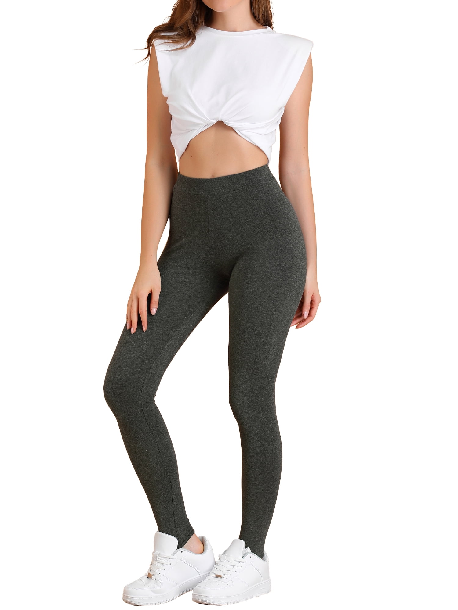 DARING DIVA Leggings Solid Color Elastic Waistband Stirrup Pants 3XL Dark Grey
