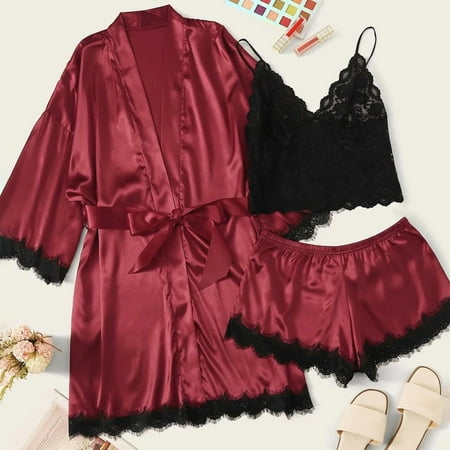 

QWANG Satin Silk Pajamas Women Nightdress Lingerie Robes Underwear Sleepwear Sexy