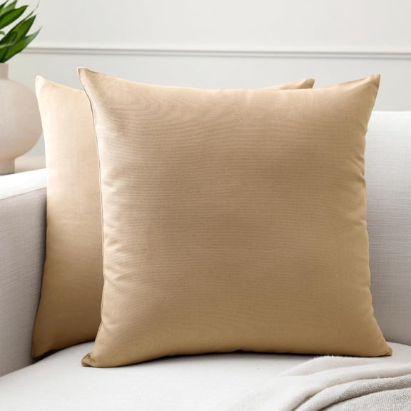 Set of 2 Beige Sofa Pillow Covers 16x16 Soft Fabric Throw Cases