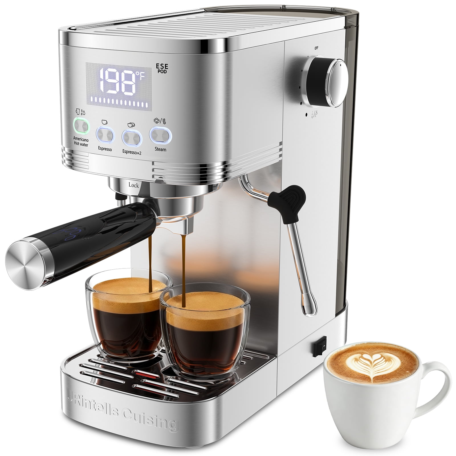 URintells Cuising 20 Bar Espresso Machine with Milk Frother, Built-in Timer, 1350 W Coffee Maker for Cappuccino, Latte & Americano