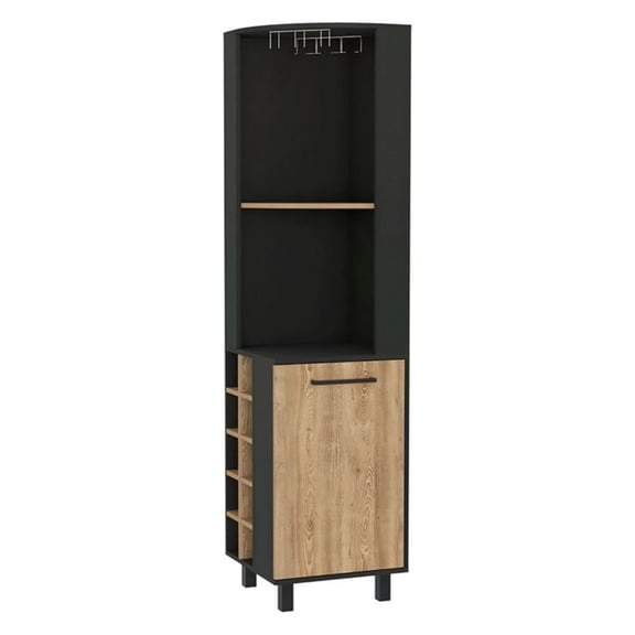 FM FURNITURE Leah Corner Bar Cabinet Engineered Wood Black Wengue / Pine