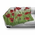 thumbnail image 2 of Flower Soft Flannel Fleece Throw Blanket, Grass Flowers Butterfly Floral Arrangement Summer Greenland Work of Art Print, Cozy Plush for Indoor and Outdoor Use, 60" x 80", Green and Red, by Ambesonne, 2 of 5