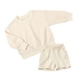 thumbnail image 2 of LYMAYTER Kids Boys Girls Cotton Outfit 2PCS Toddler Solid Color Long Sleeve T-Shirt Tops + Jogging Shorts Set for 1-14 T, 2 of 7
