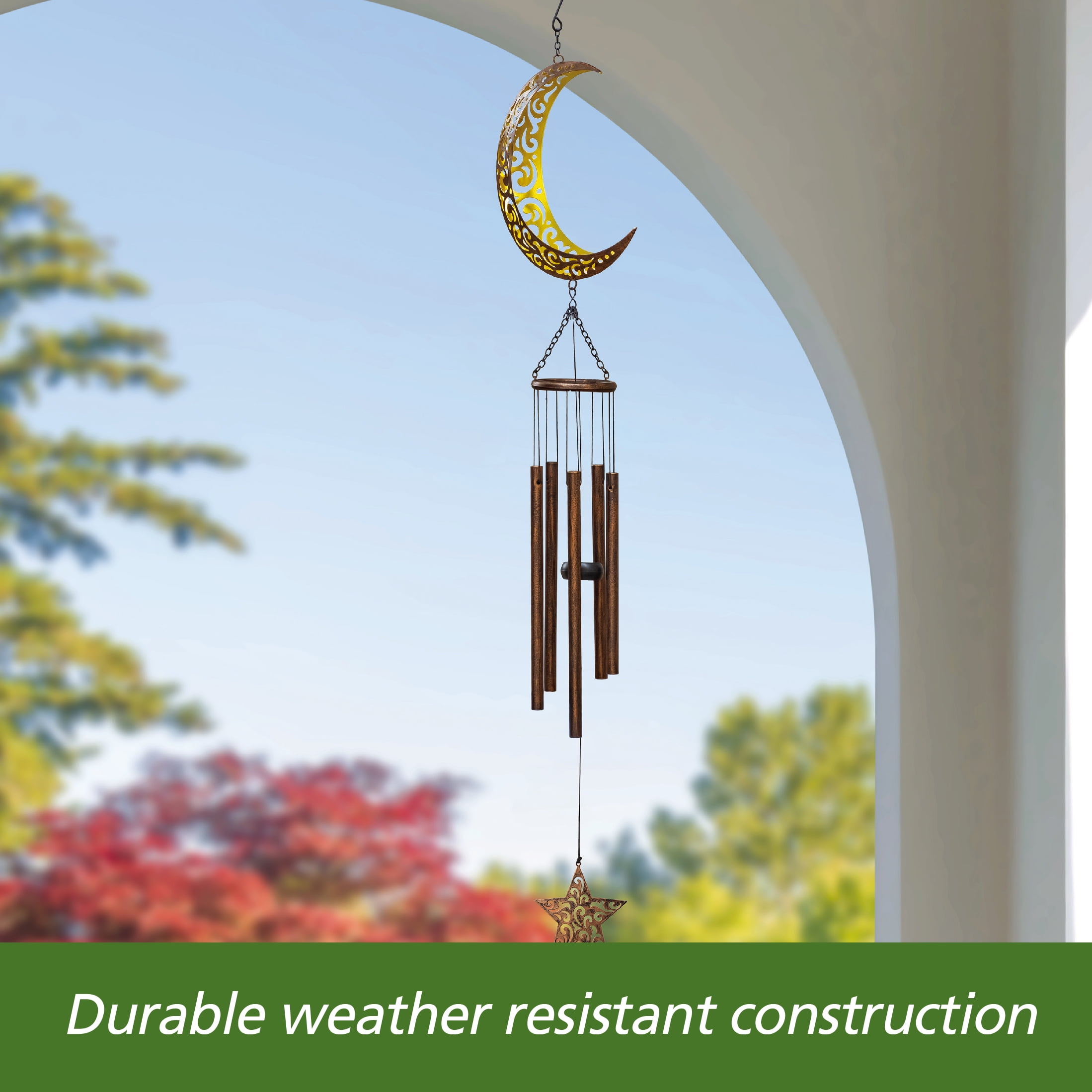 Mainstays Weather-Resistant Metal Crescent Moon Outdoor Wind Chime