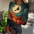 thumbnail image 2 of Akmaiox Halloween Long Sleeve Shirt for Women, Printed Crew Neck Slim Fitted Pullover Going Out Tops, Soft Knitted Holiday Base Layer Blouses, 2 of 6