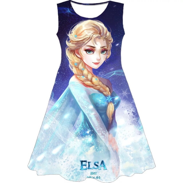 Vestido de dibujos animados para niñas 2023 verano Frozen 2 moda niños Elsa princesa bebé niña lindos vestidos de fiesta de noche serie Disney falda 140 Gao Jinjia LED
