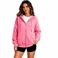 thumbnail image 4 of Hearthz Women Zip Up Hoodie Jacket Solid Color Drop Shoulder Women's Zip Up Hoodie Fall Winter Warm Women’s Jackets with Pocket Pink XL, 4 of 6