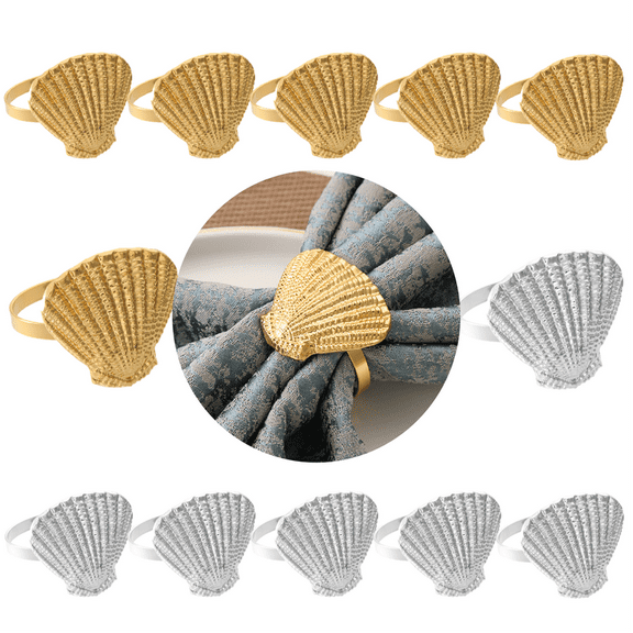 Coastal Theme Sea Creatures Napkin Rings Sea Shells Metal Napkin Rings Set of 612for Dinner Party, Summer, Wedding, Beach Table Decor, Family Gatherings, or Everyday Use (Silver/Golden)