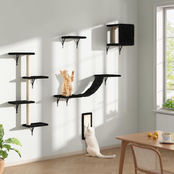 5-in-1 Cat Wall Shelves, Stable Wall-Mounted Perch & Lounge for Indoor Cats, Space-Saving Cat Furniture for Play and Rest(Black)