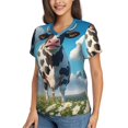 thumbnail image 2 of Xecao Cute Daisy Cow A for Women's V-Neck T-Shirts-Elegant Half-Sleeve Tops Perfect for Summer-Small, 2 of 5