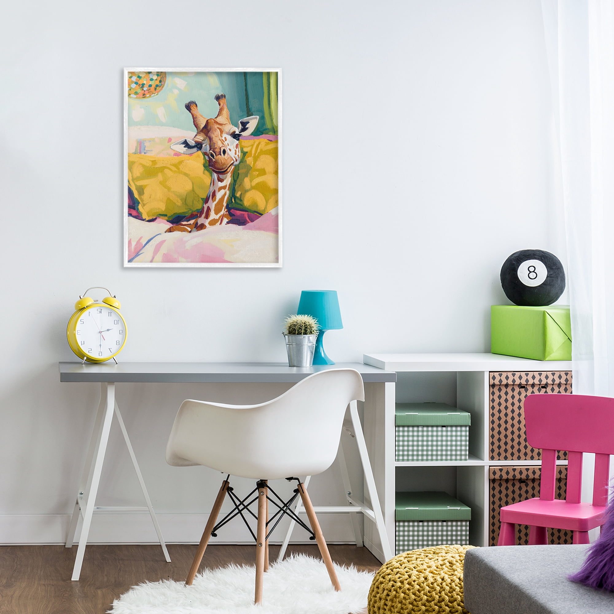 Stupell Industries Cozy Giraffe in Bed White Framed Giclee Art, design by The Prints Vibe