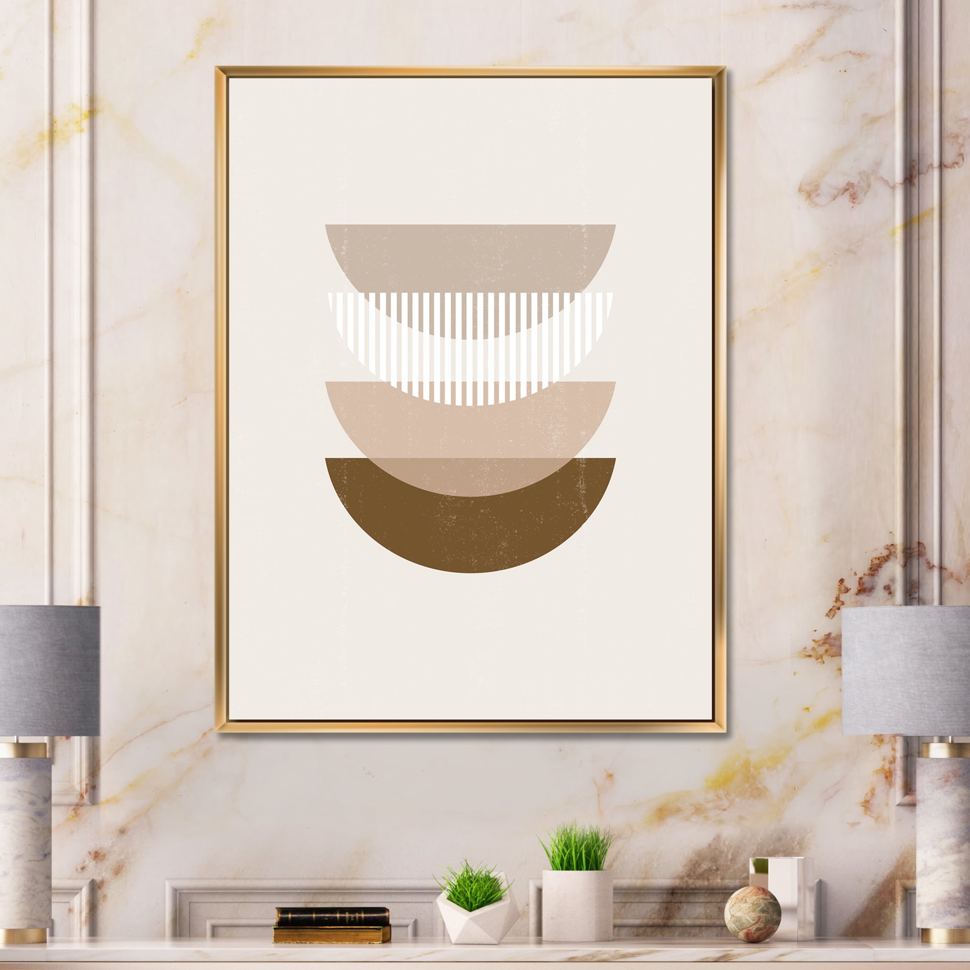 Designart 'Abstract Moon and Sun Geometric Print III' Modern Framed Canvas Wall Art Print