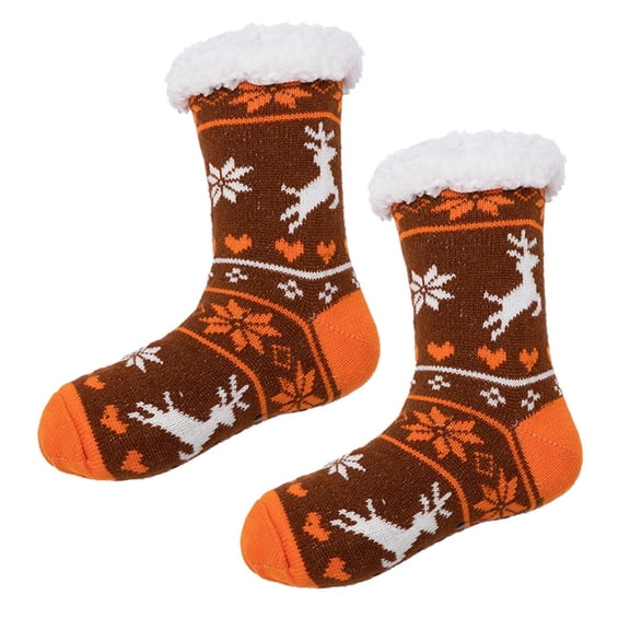 FYDUU Women's Ankle Socks Women Winter Thickened Velvet Warm Fuzzy Slippers Adult Unisex Long Christmas Cartoon Deer Floor Socks