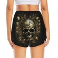 thumbnail image 2 of Lsque Vintage Gold Leaf Skull Printed Women's Running Shorts with Liner Pockets,Elastic Quick Dry Workout Athletic Gym Yoga Shorts,Womens High Waist Shorts-Medium, 2 of 9