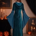 thumbnail image 4 of Witch Cosplay, Witch Costume, Witch Outfit, Witch Roleplay, Witch Cos, Women Renaissance Lace-Up Vintage Hooded Dress Medieval Witch Dress Cosplay Costume, Dark Blue L, 4 of 6
