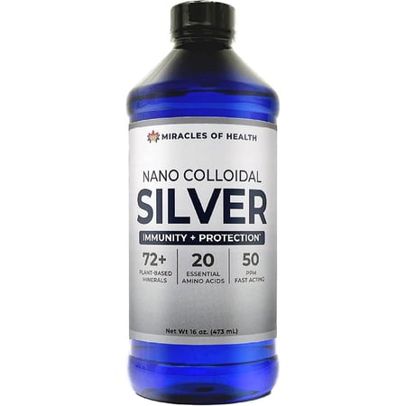 Miracles of Health Nano Colloidal Silver 50 ppm | Daily Immune Support | 99% Pure Submicroscopic Nanoparticles | Infused with 72+ Minerals Plant-Based Minerals and 20 Essential Amino Acids | 16 oz.