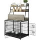 thumbnail image 2 of Historyli Jaula para perros con bandeja extraíble, divisor ajustable, puertas dobles, cuencos de acero inoxidable y 3 estantes de almacenamiento para interiores., 2 of 8