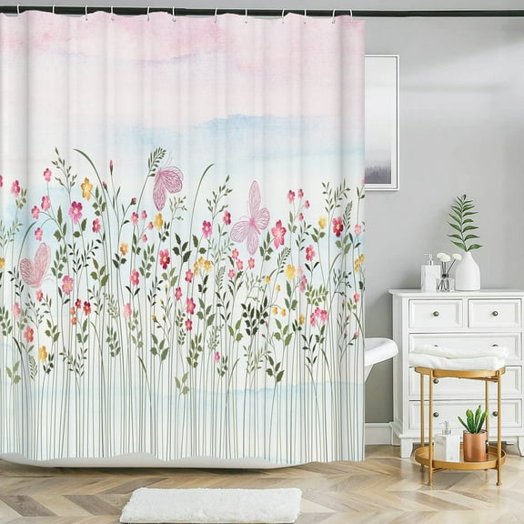 Simple Series Shower Curtains Flower Butterfly Printed 3D Curtains For Bathroom