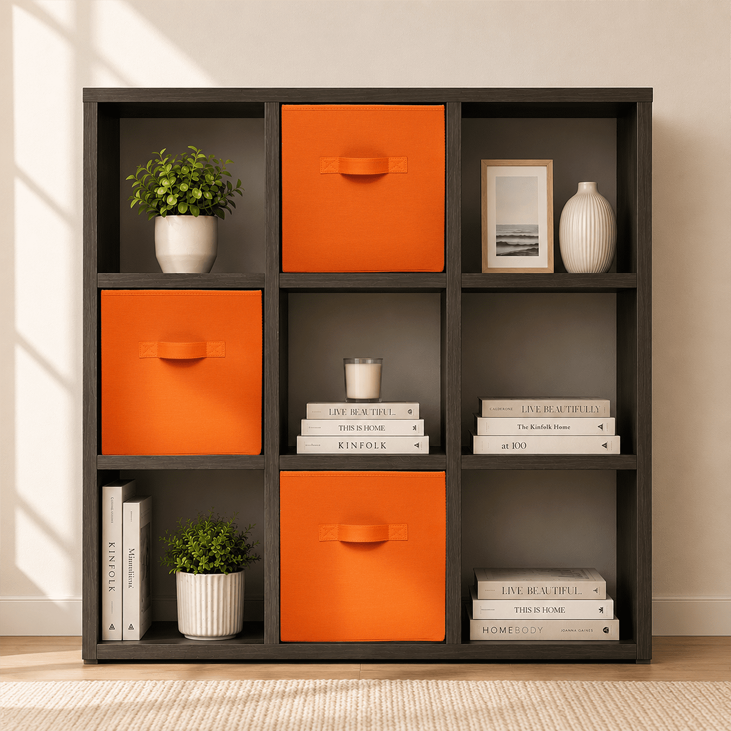 Mainstays Collegiate Collapsible Fabric Bins 10.5X10.5, Bright Orange, 4 Pack