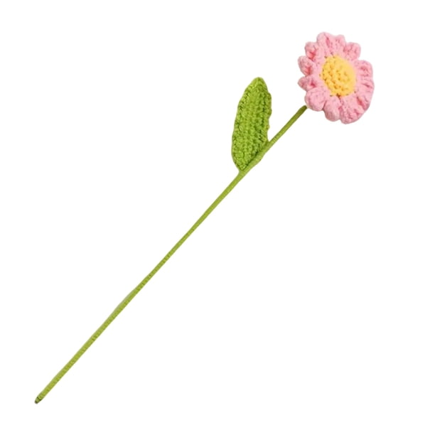 Flor de ganchillo con hojas, hecha a mano, hilo de tejer, decoración floral, centro de mesa para el hogar, oficina, regalo para el Día de la Madre, cumpleaños y Navidad.