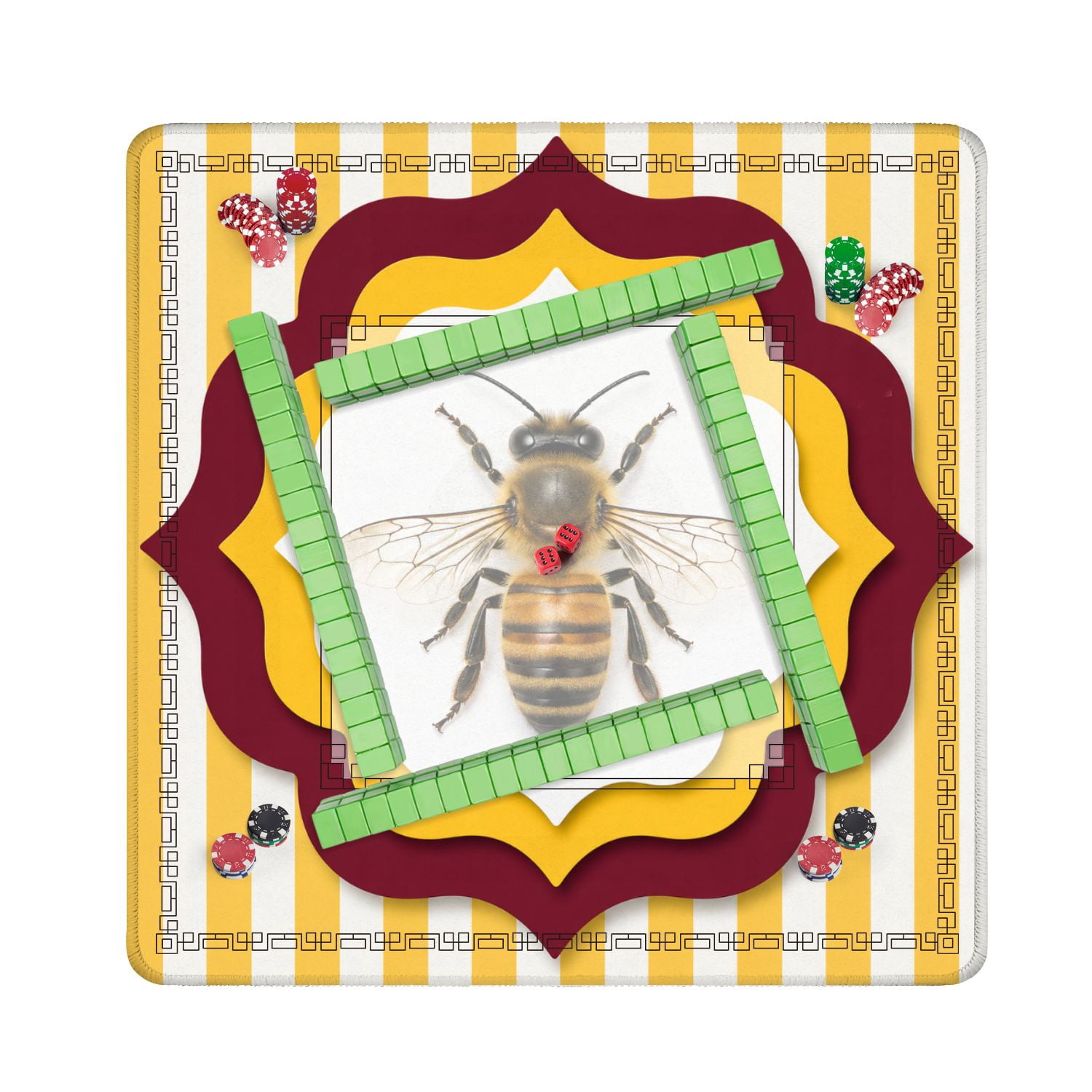 Mahjong Mat 31.5" x 31.5" Realistic Honey Bee Layered Geometric Yellow Maroon Accents Non-Slip Noise Reduction American Mahjong Tiles Table Cover for Dominoes Poker Card Board Games Gift