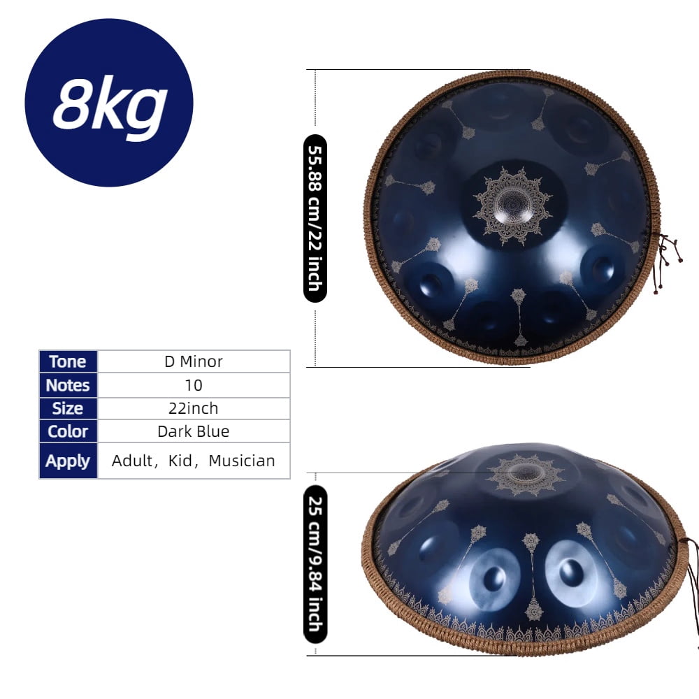 Sound Healing handmade 22inch Handpan Blue Steel 10notes Handpan Drum for  Beginner with Accessories Musical Gifts for Friends Percussion Instruments