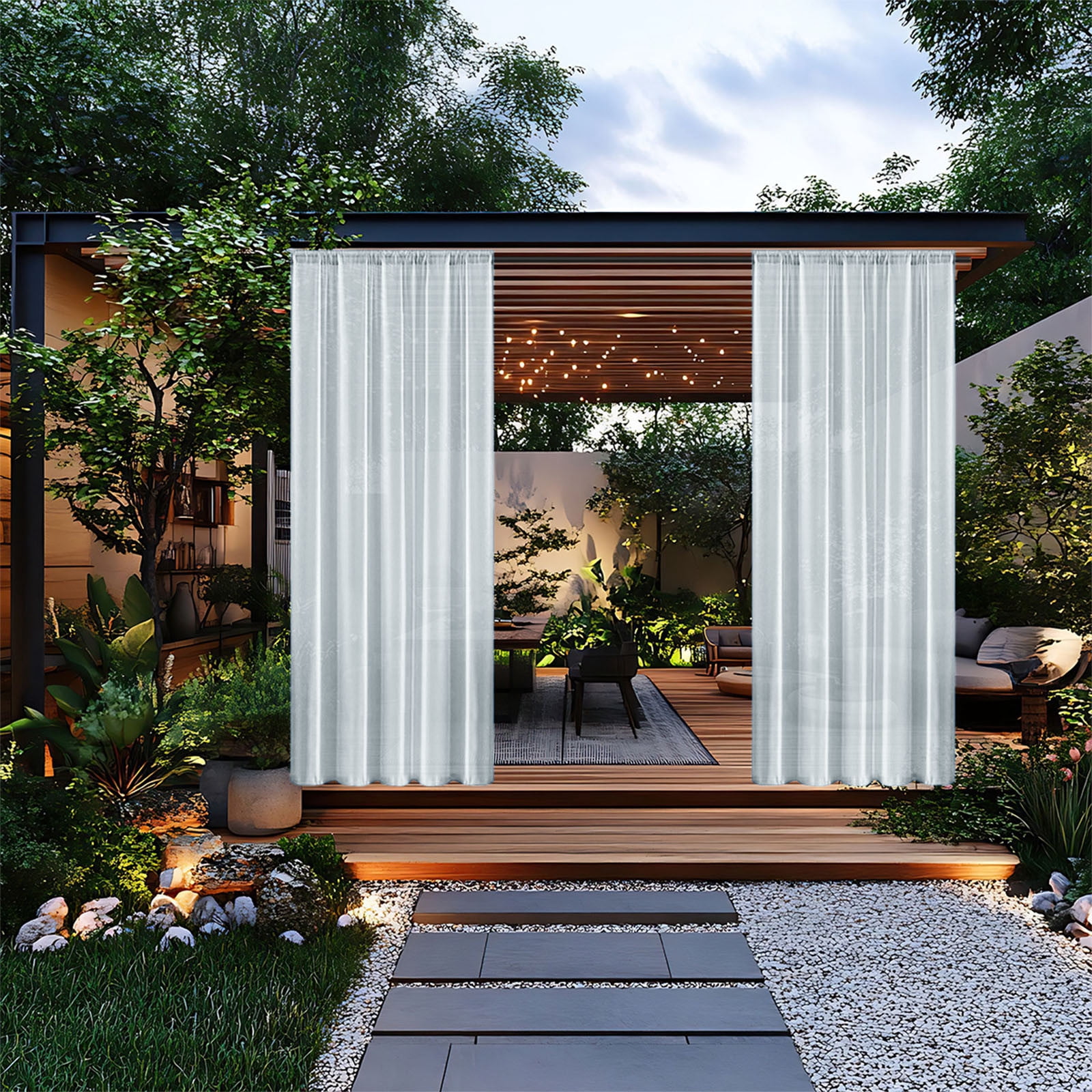 TaTaai 5Pcs Outdoor Curtains for Patio Waterproof Weatherproof, UV and Fade Resistant Outside Curtains for Gazebo, Front Porch, Pergola, Sun Blocking Privacy Curtain