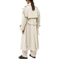 thumbnail image 2 of Women Casual Long Trench Coat with Lapel Collar Solid Color Double Breasted Loose Fit with Belt, 2 of 4