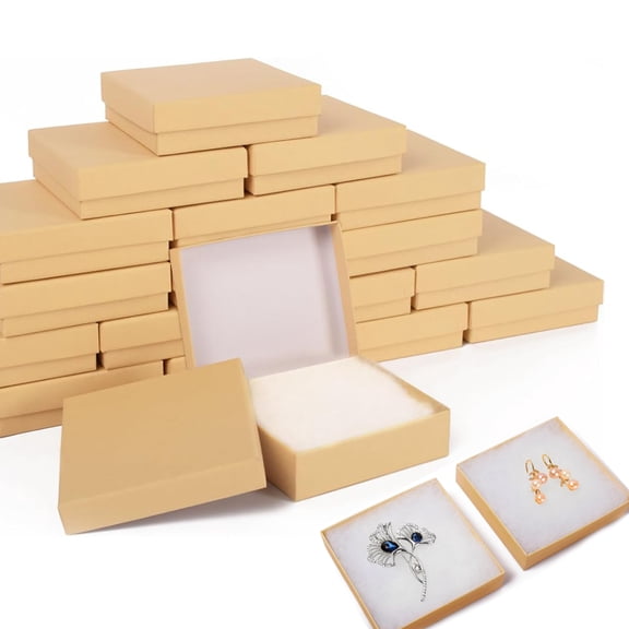 Cardboard Jewelry Gift Boxes Tutuviw 12 Pcs 3.5x3.5x1 Inch Small Gift Boxes Bulk Cardboard Jewelry Boxes with Cotton Filled and Lids for Necklace Ring Bracelet Earring (Brown)