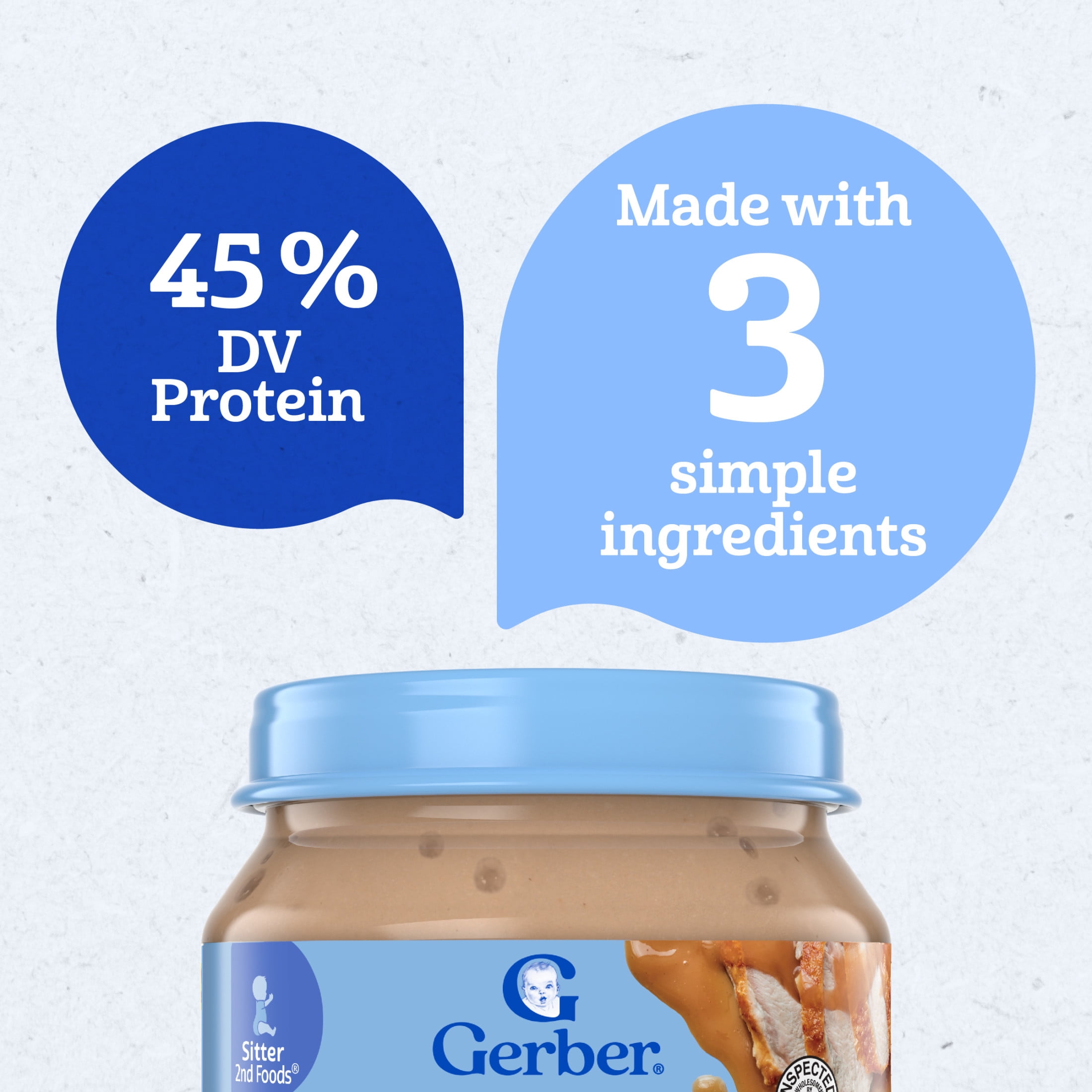 (12 pack) Gerber Stage 2 Baby Food Puree, Turkey and Gravy, Meat Puree, 2.5 oz Jar
