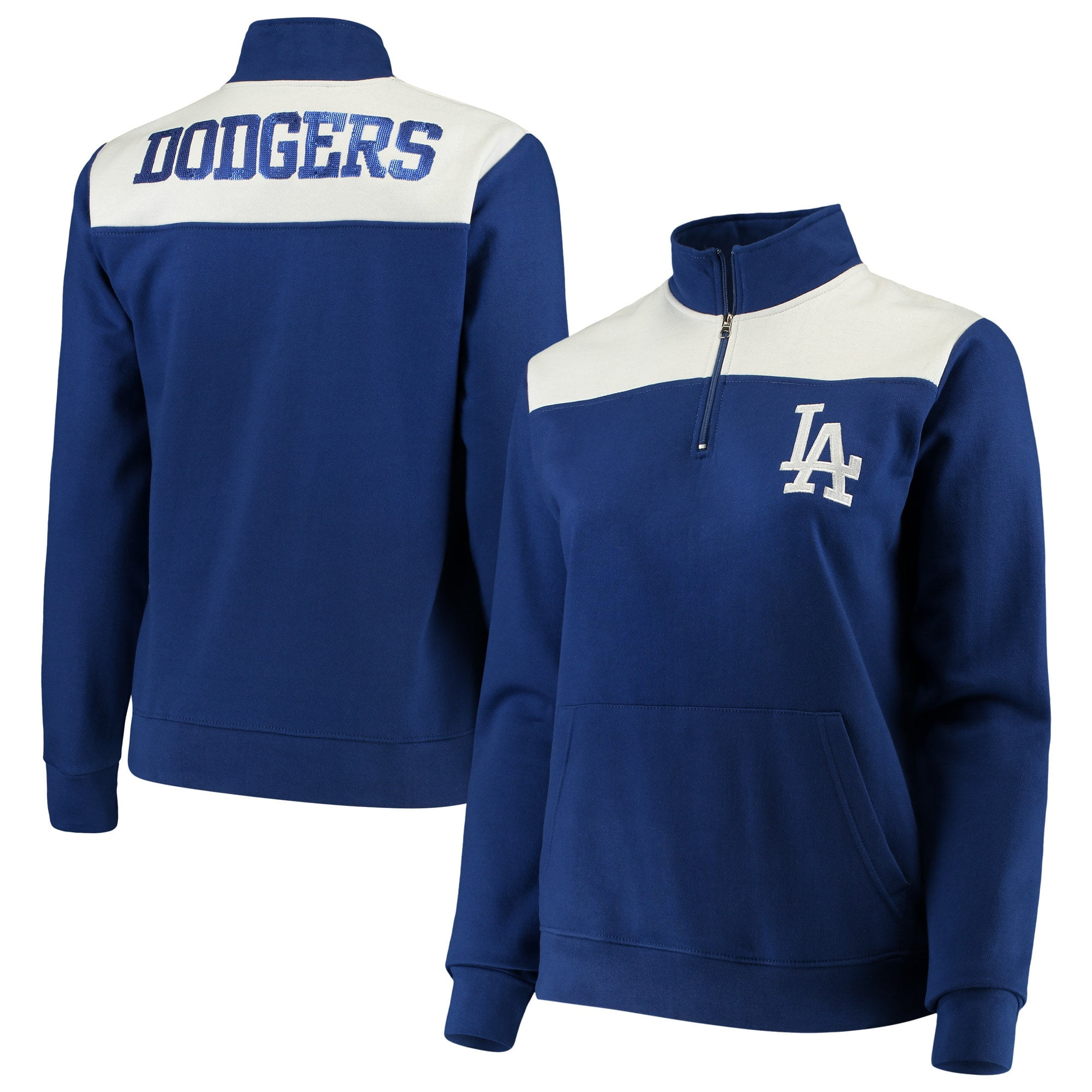 Los Angeles Dodgers Majestic Women's Plus Size Sequin Wordmark Quarter