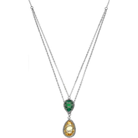 5th & Main Sterling Silver Hand-Wrapped Double Chain Chalcedony and Peridot Stone Pendant Necklace
