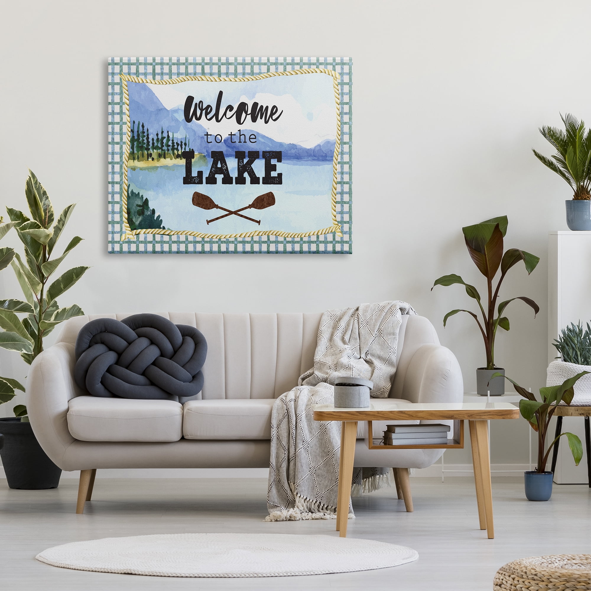 Stupell Industries Welcome to the Lake Phrase Crossed Oars Mountain Forest, 36 x 48, Designed by ND Art