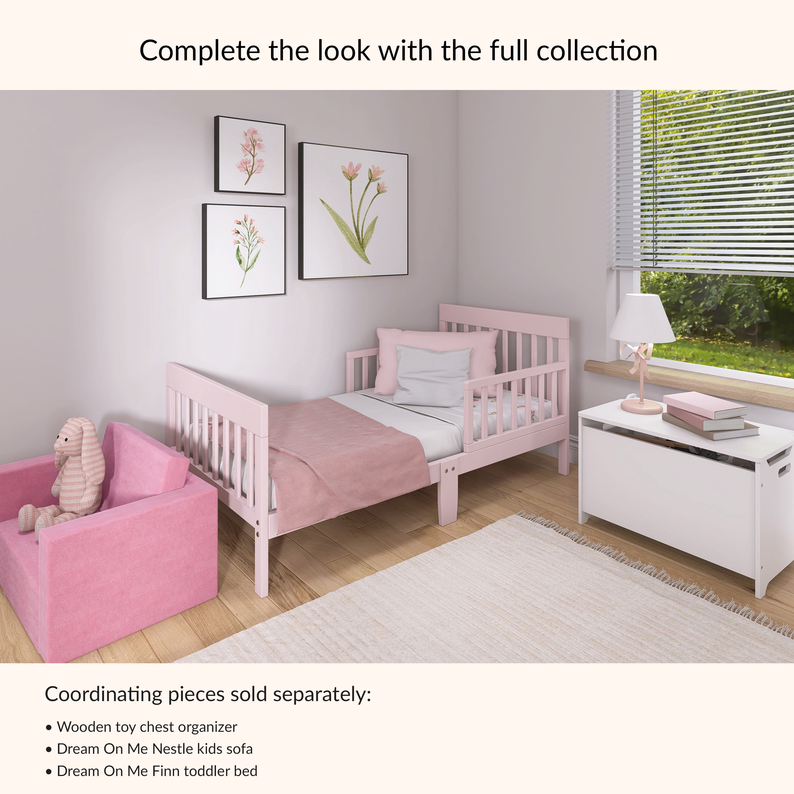 Dream On Me Finn Pink Toddler Bed, New Zealand Pinewood, JPMA Certified