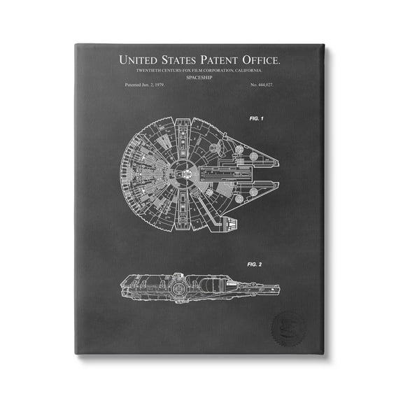 Stupell Industries Detailed Sci-fi Spacecraft Representation Blueprint Diagram Canvas Wall Art, 16 x 20, Design by Karl Hronek