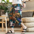 thumbnail image 5 of 2024 Summer Harajuku Calf Length Casual Men's Pants Wide Leg Cotton Linen Printing Harem Baggy Pants Fashion Men's Clothing, 5 of 6