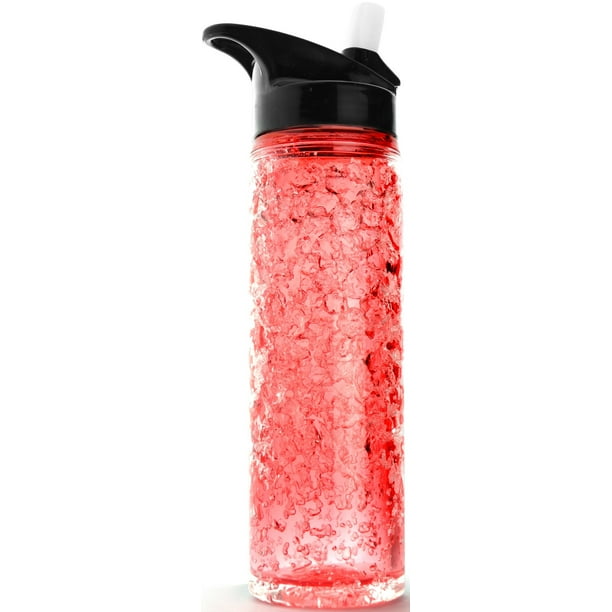 ASOBU Perma Frost Water Bottle with Double Wall Freezer Gel Pack, Red