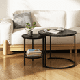 thumbnail image 4 of Nesting Round Coffee Table with Storage Basket Set of 2, Accent Pieces Modern Industrial Decor for Living Room Small Space Balcony Homes Office Black, 4 of 5