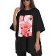 thumbnail image 4 of Plus Size Shirt for Women Oversized Black Tops for Women Short Sleeves Shirt for Women Rose 2 T Shirt Crewneck Shirt for Women M, 4 of 5