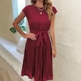 thumbnail image 4 of Vestido casual de mujer Cuello redondo Vestido midi elegante para mujer Traje de vacaciones de ajuste holgado FLhrweasw Nuevo, 4 of 8