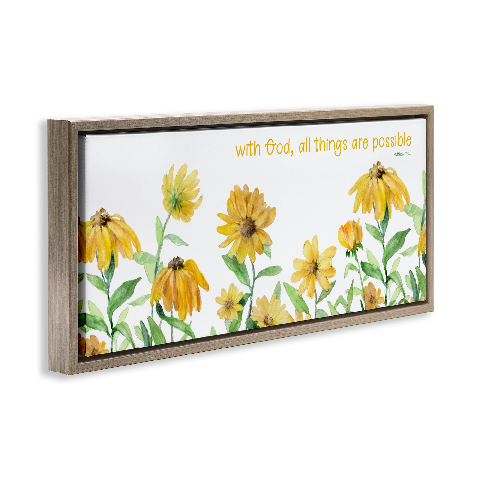Stupell Industries With God Proverb & Daisies Brown Framed Floater Canvas Wall Art, design by Lanie Loreth