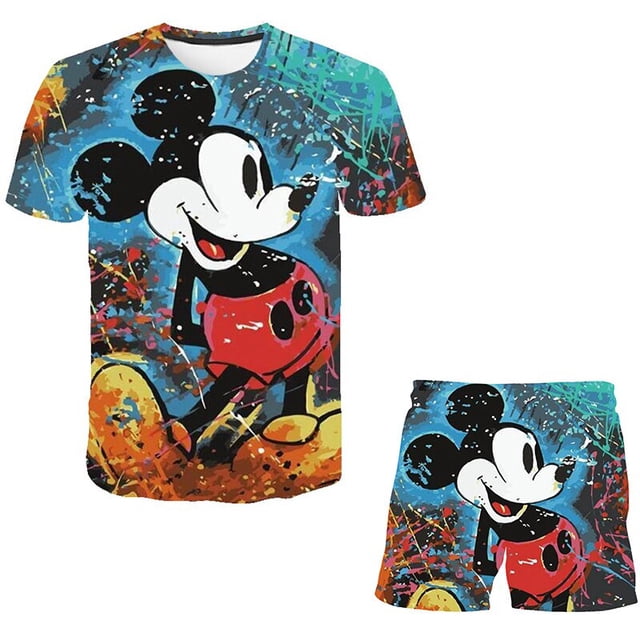 Baby Mickey Mouse Sets Girls Fashion Disney Suits Summer Short Sleeves Tops Tees + Short Pants 2pcs/Outfits Clothing 1-14 Years8T Gao Jinjia LED