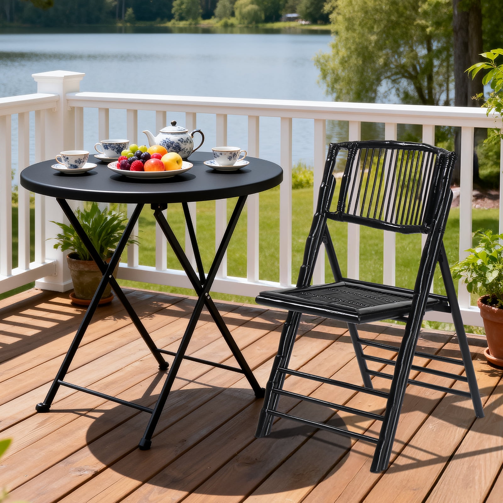 Ktaxon 1Pcs Bamboo Folding Chair,  Comfortable Seat for Indoor Outdoor Patio Porch Wedding  Party Event, Black