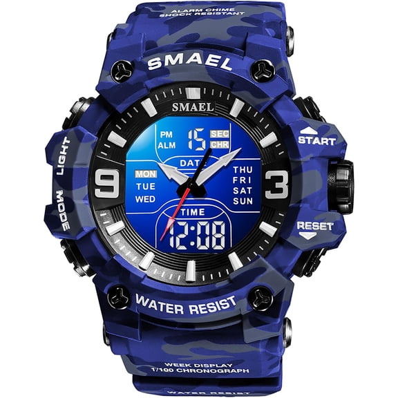 Men's Analog Digital Outdoor Sports Watches Military Tactics Multi Function Watch LED Electronic Large Dual Display Watch Army Luminous Waterproof Wrsitwatch