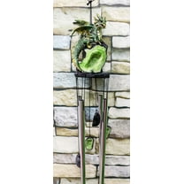Medieval Green Dragon Guarding Emerald Crystal Geode Rock Figurine Wind Chime