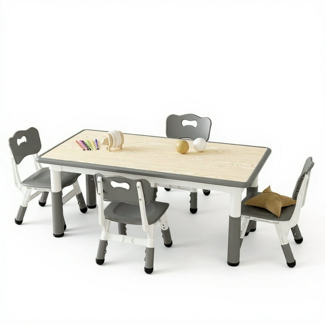 Garvee Kids Rectangular Activity Table and Chair Set 5-Piece, Adjustable Height , Gray