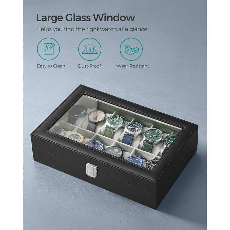 SONGMICS 12 Slot Watch Box Display Case Watch Holder for Men and