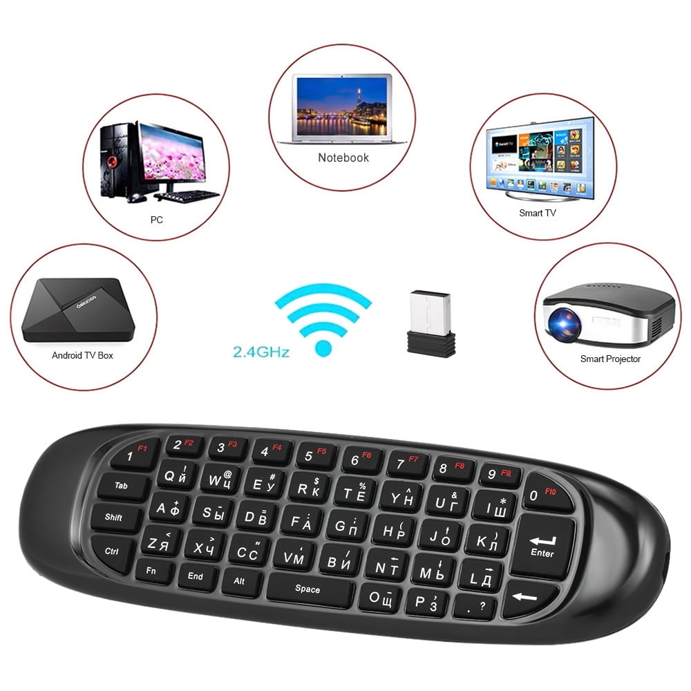 Color: Russion Calvas 6 axes Gyroscope C120 2.4G Air Mouse Rechargeable Wireless Keyboard Remote Control for Android TV Box English Russian Version