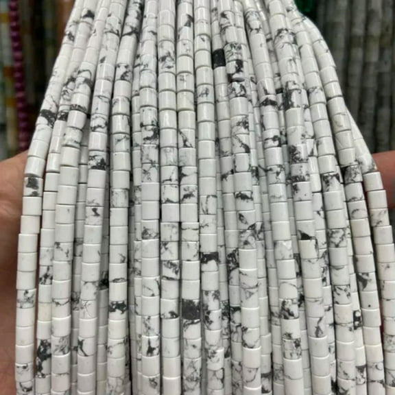 HOOUN Wholesale 4x4MM Natural Stone Cylindrical Beads For DIY Jewelry Making 15.5''-18- White Pine